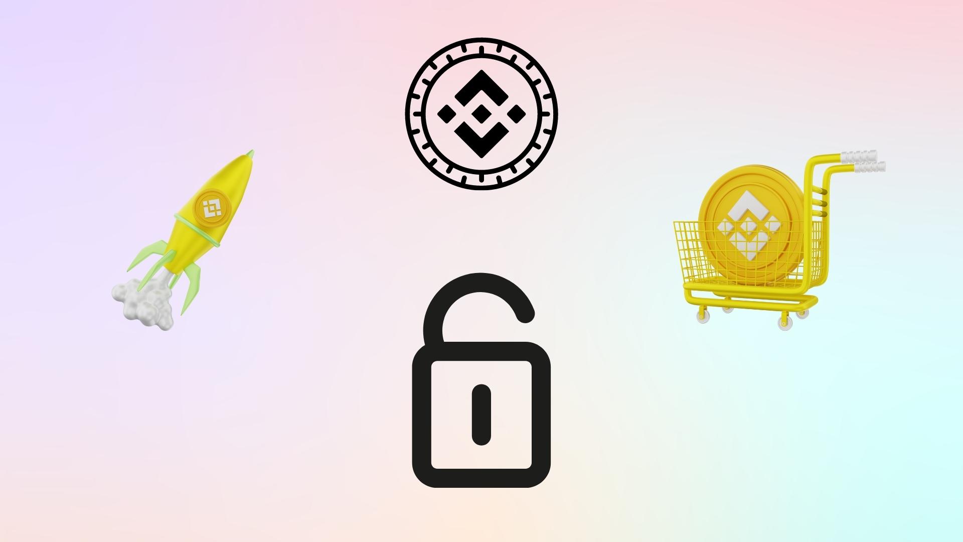 how to use binance with vpn - binance in cart, lock, rocket and coin signs